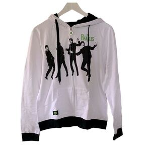 The Beatles Full Zip Lightweight Hoodie Women’s Size Small White Pockets Vintage